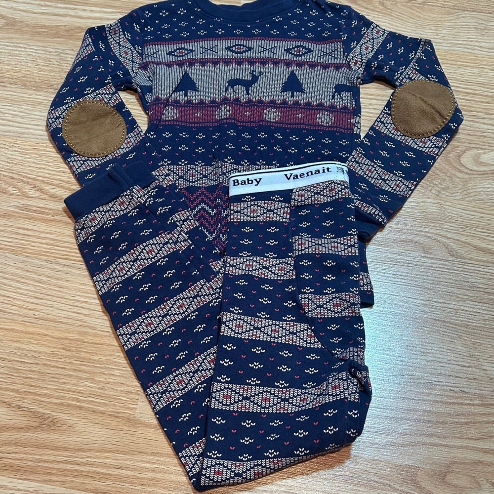 Vaenait Baby Kids Fair Isle Pajama Set Navy Blue Reindeer Elbow Knee Patches 120